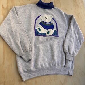 Vintage Gopher Sport Sweatshirt Womens XL Gray Teddy‎ Bear Mock Neck 90s Fleece